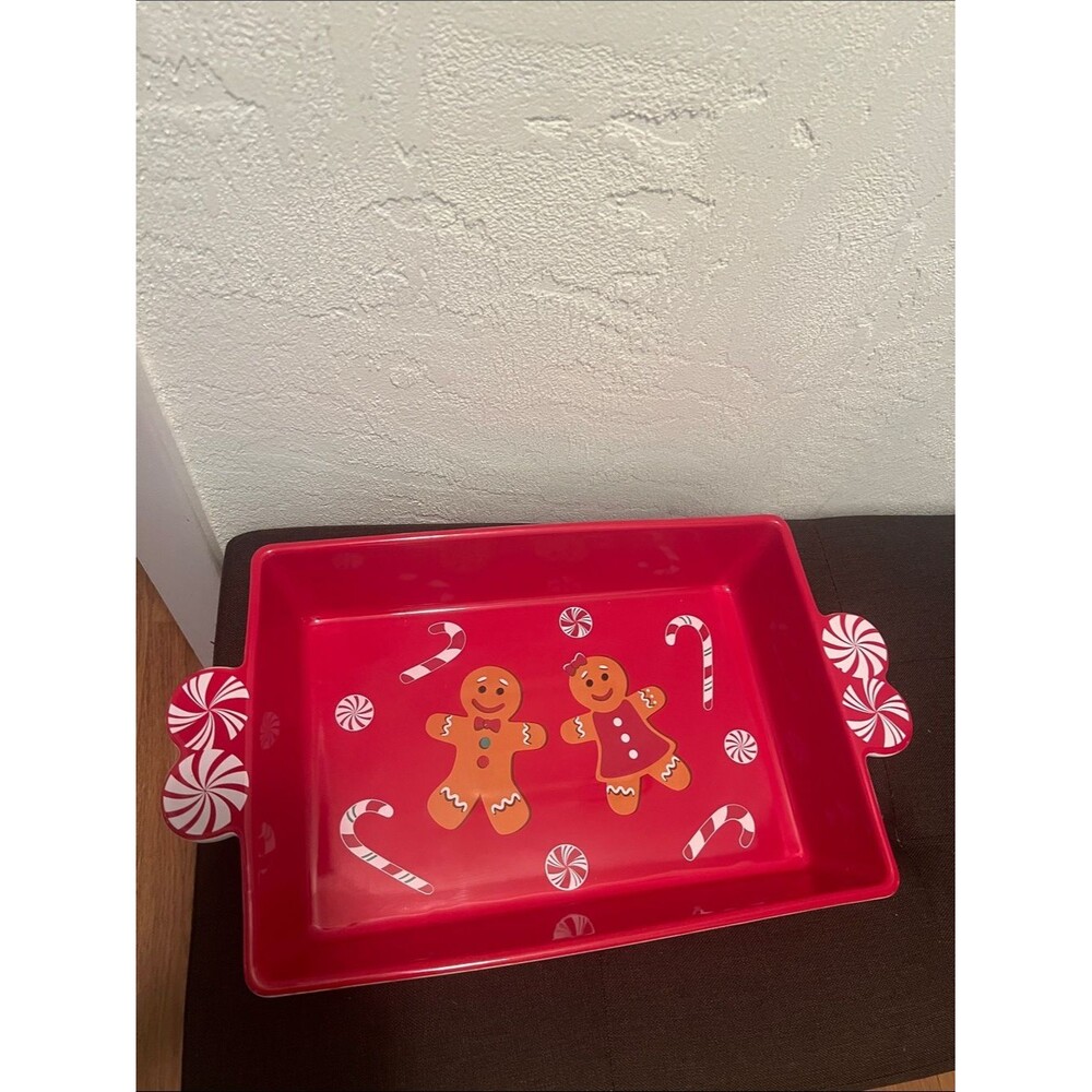 #2320*”9x13”Festive Red Gingerbread Serving Tray
